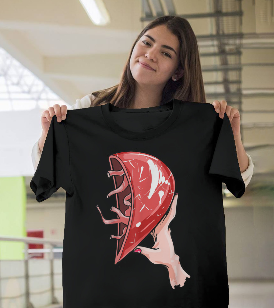 Hand Holding Semi-Open Anatomical Heart T-Shirt