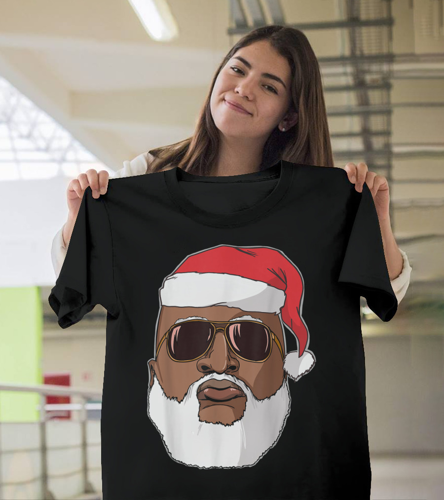 African American Santa With Sunglasses And Santa Hat T-Shirt