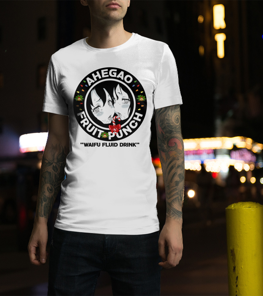 Ahegao Fruit Punch Waifu Fluid Drink Merry Christmas Lewd Anime T-Shirt