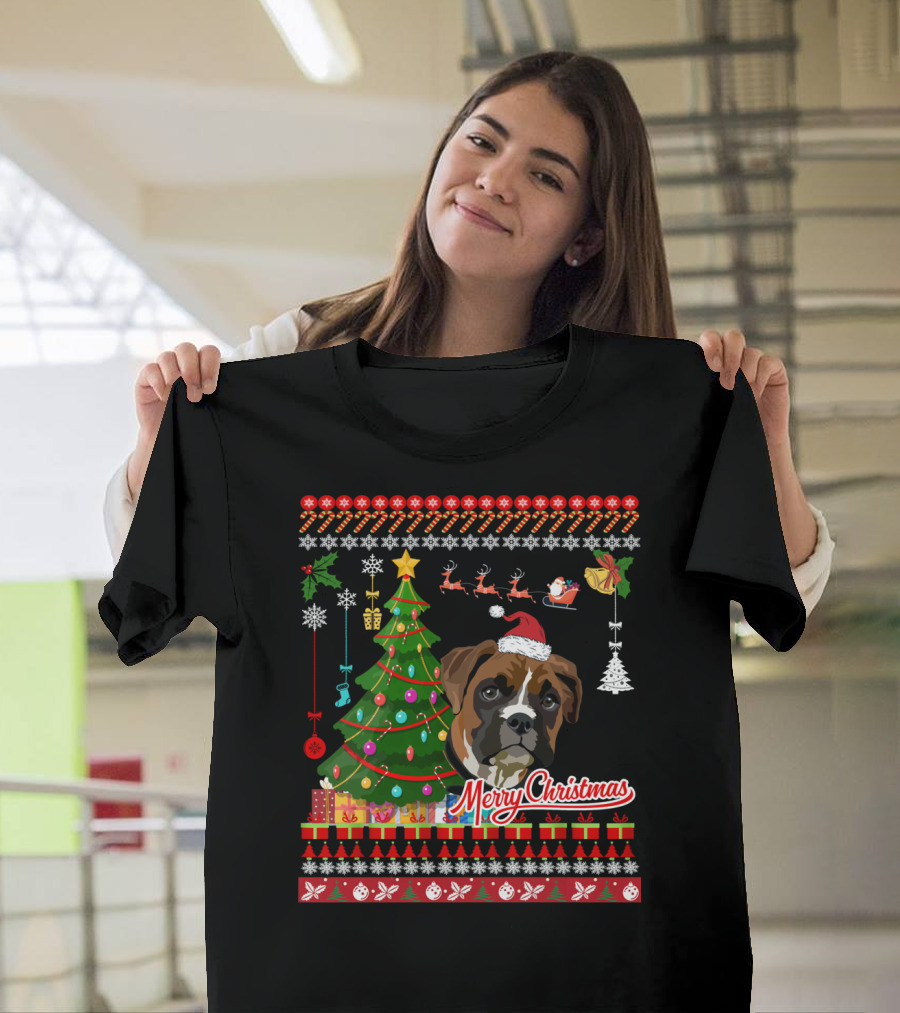 Merry Christmas Boxer Dog Ugly Christmas T-Shirt