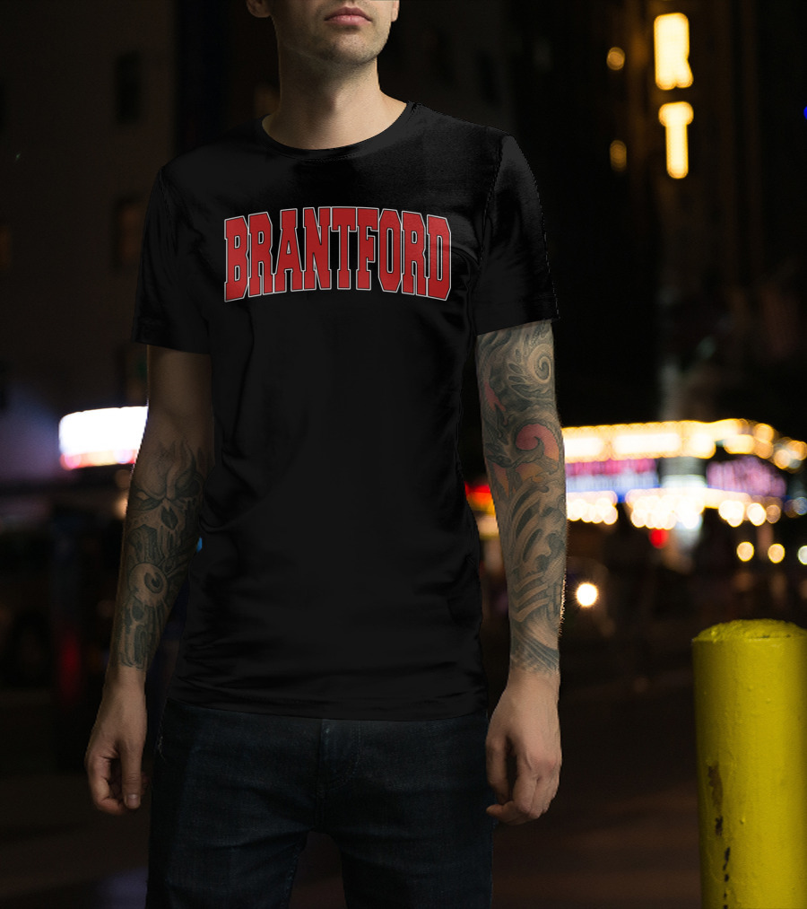 Brantford Canada Varsity Style Red Block Lettering T-Shirt
