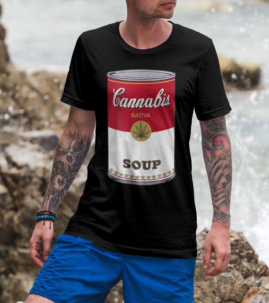 Cannabis Sativa Soup Can With Red And White T-Shirt