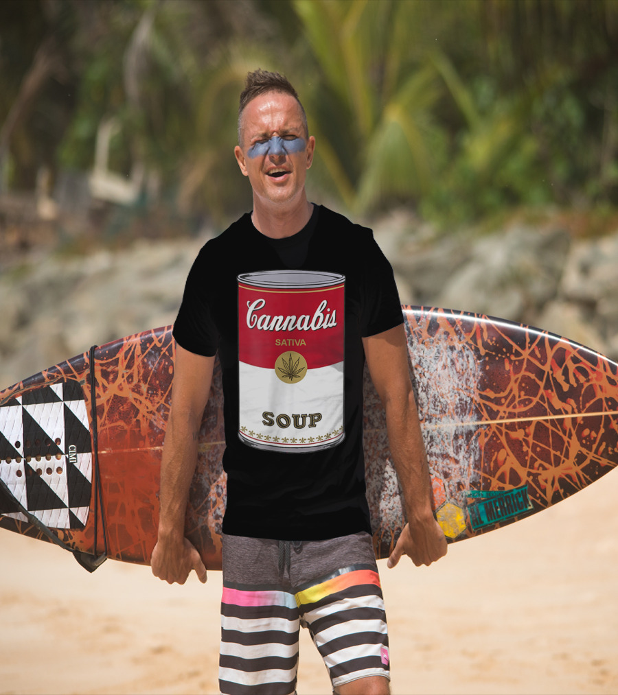 Cannabis Sativa Soup Can With Red And White T-Shirt