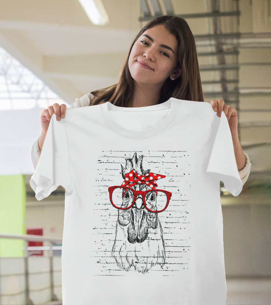 Chicken Mom Wearing Red Glasses With Bow Tie T-Shirt