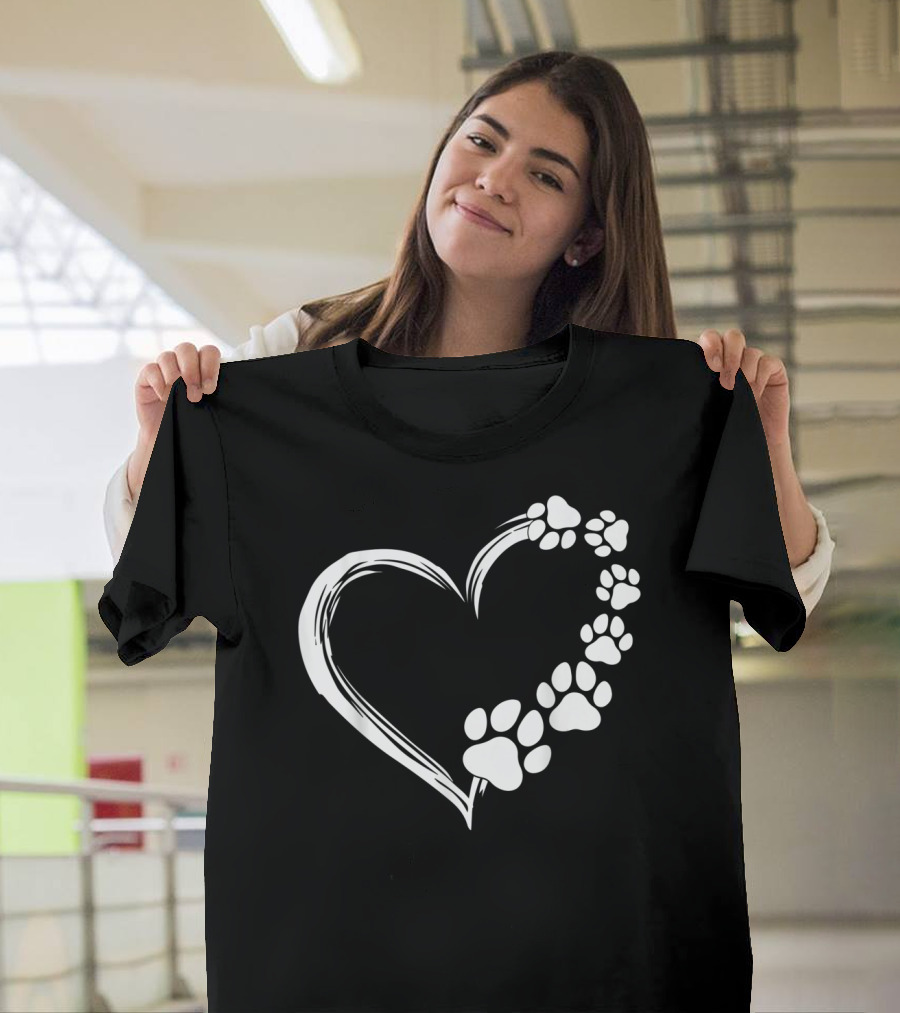 Puppy Paw Print Heart Cute Dog T-Shirt