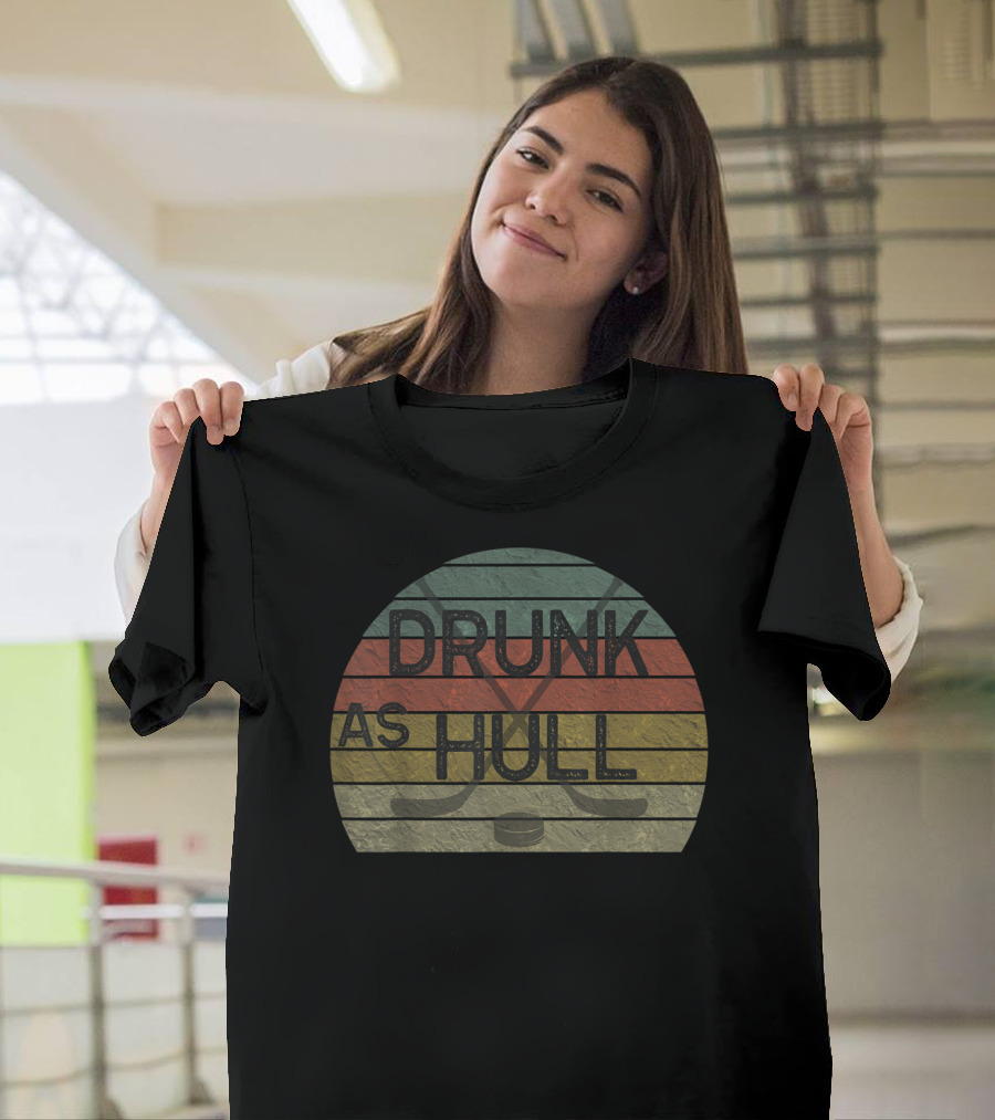 Drunk As Hull Vintage Hockey Crossed Sticks Retro Stripes T-Shirt