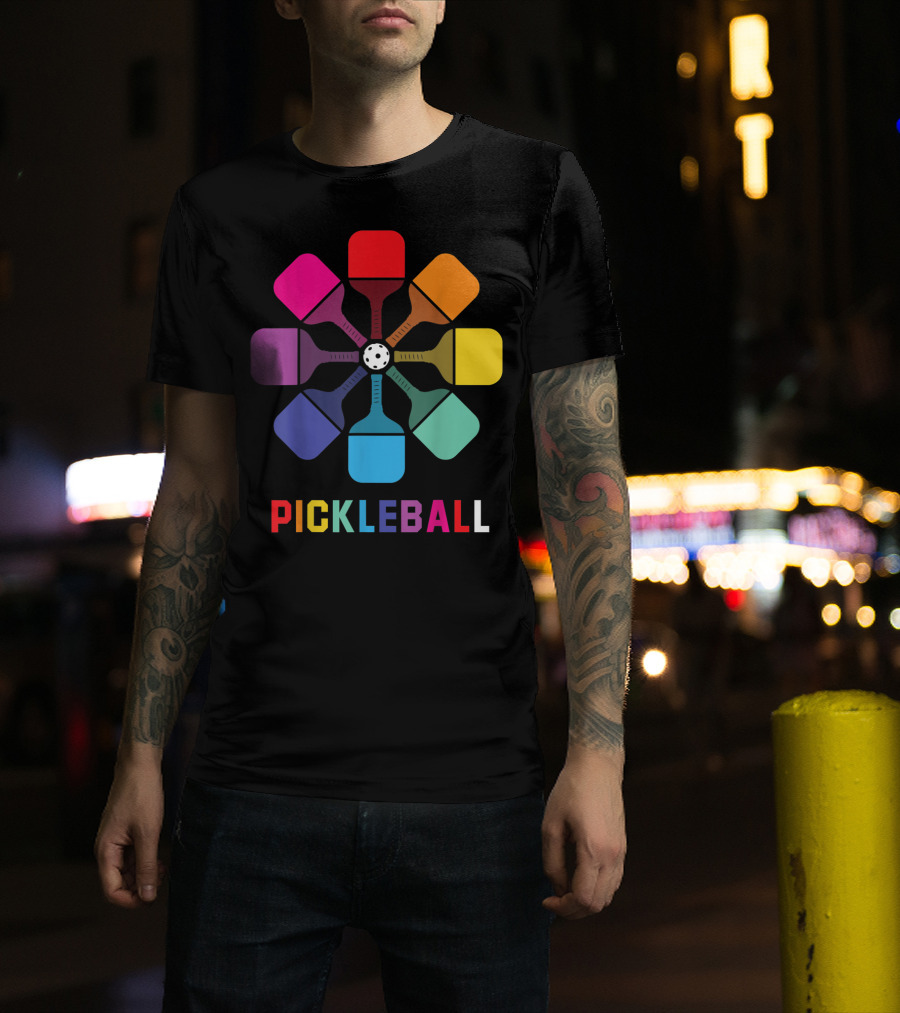 Pickleball Fan Colorful Paddle Pattern Player T-Shirt