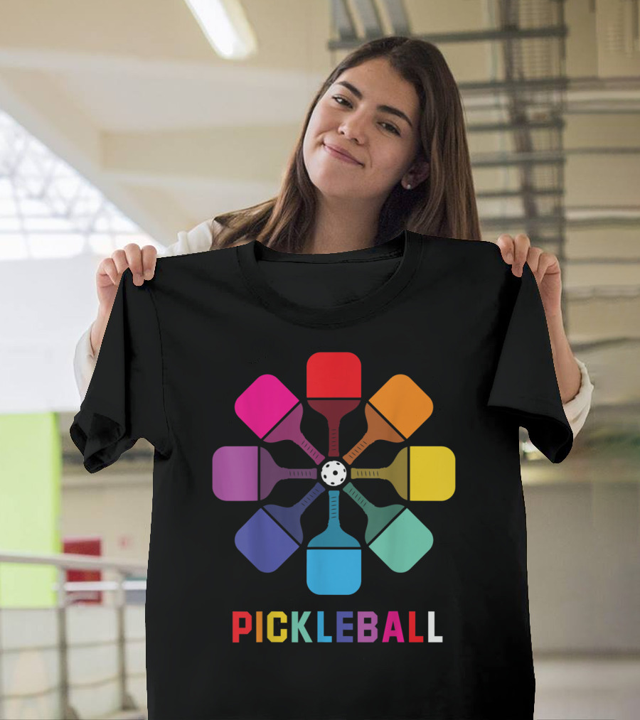 Pickleball Fan Colorful Paddle Pattern Player T-Shirt
