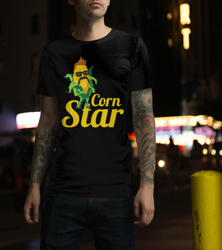 Funny Corn Star With Sunglasses And Mustache Maize Character T-Shirt