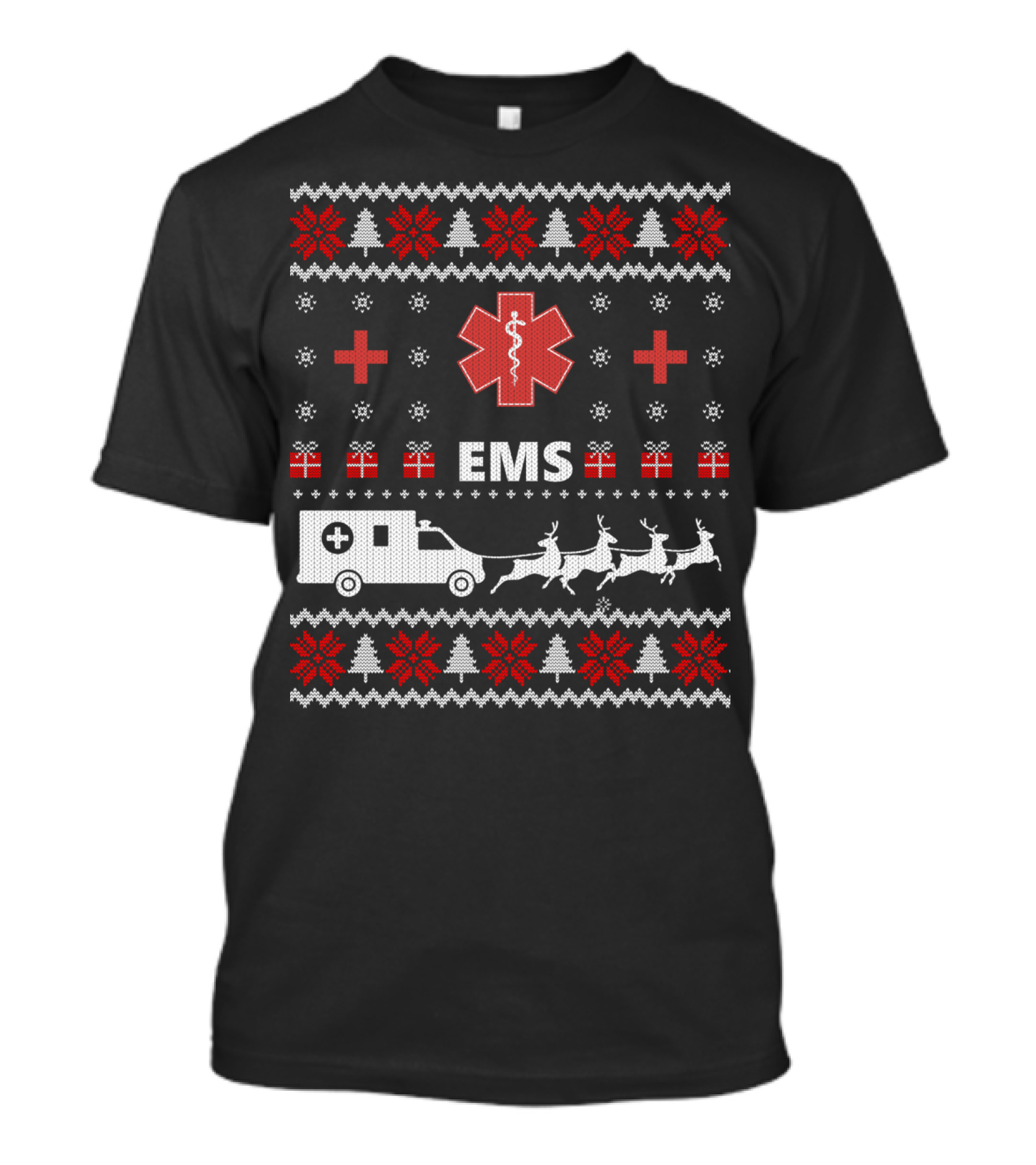 Funny EMS Christmas Ambulance Reindeer Ugly T-Shirt
