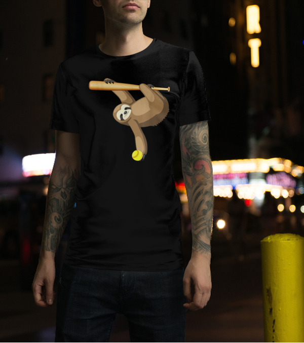 Funny Lazy Sloth Playing Baseball Softball With Bat And Ball T-Shirt