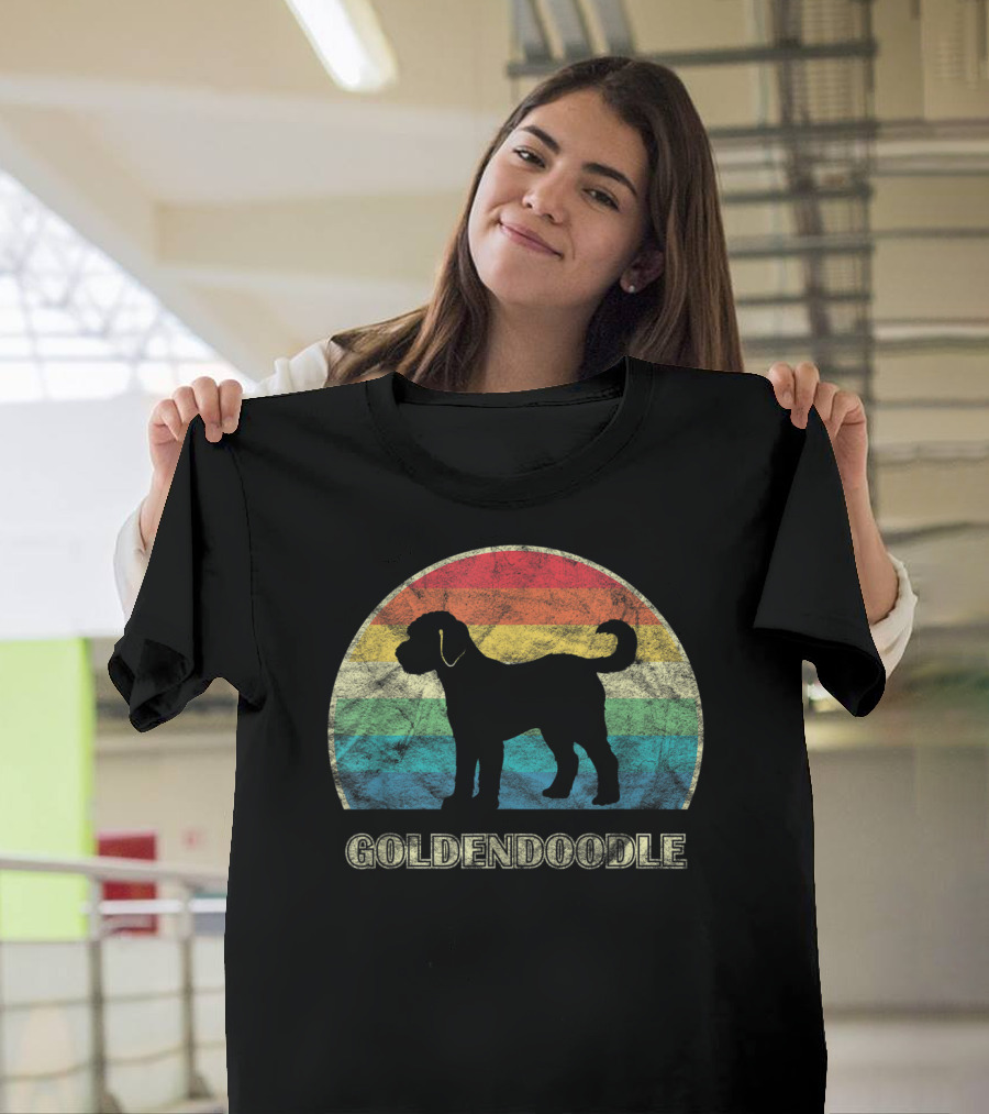 Goldendoodle Silhouette Retro Rainbow T-Shirt