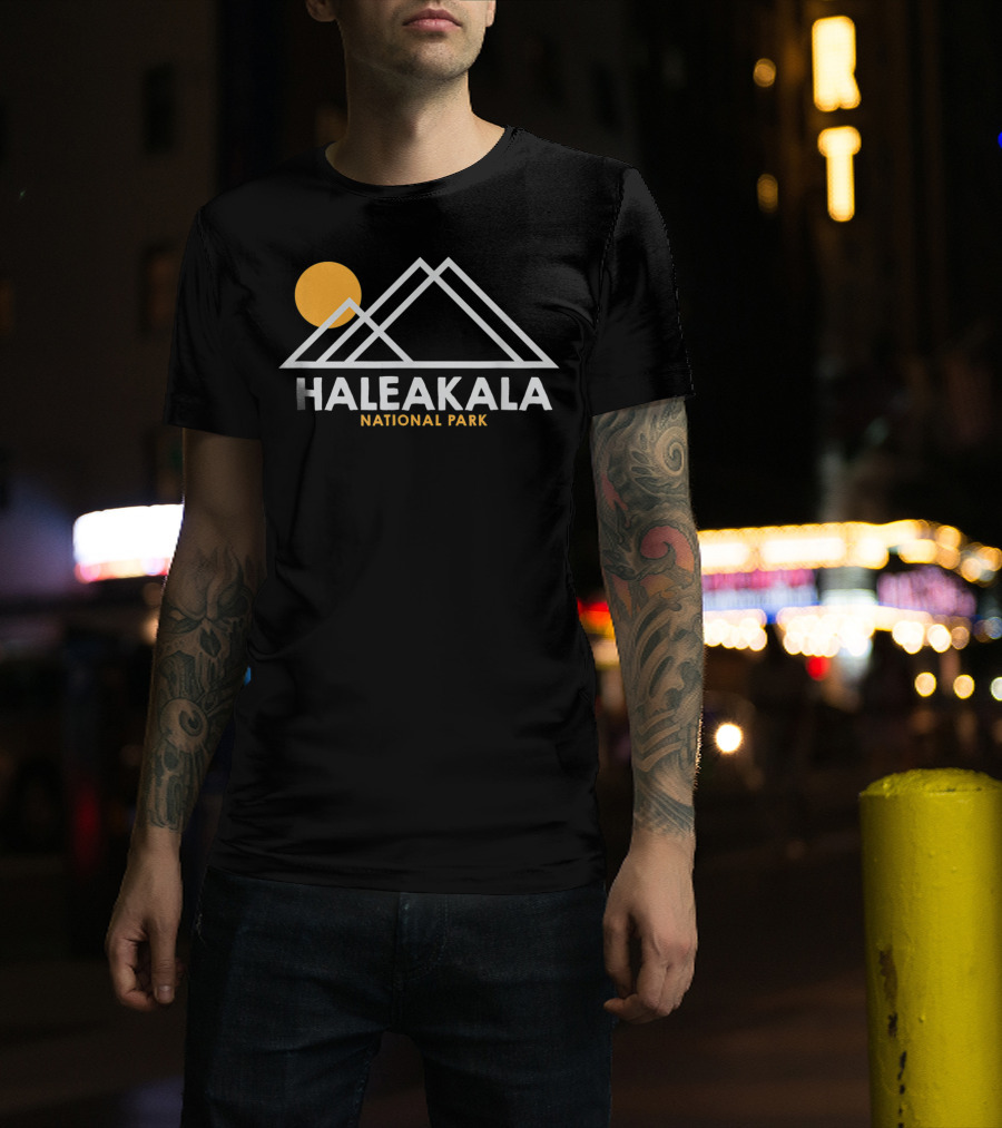 Haleakala National Park Hawaii Outline Hi With Sun And Mountain T-Shirt