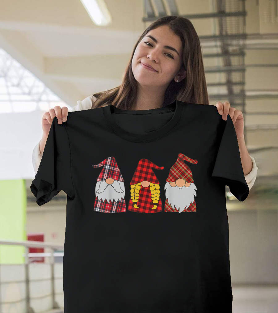 Hanging With Three Red Plaid Gnomies Gnome T-Shirt