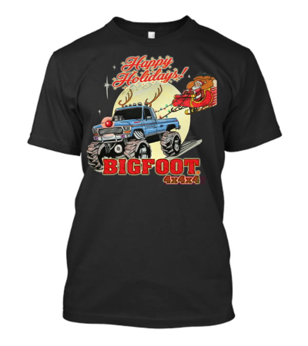 Happy Holidays Bigfoot 4x4x4 Santa Sleigh Reindeer Truck T-Shirt