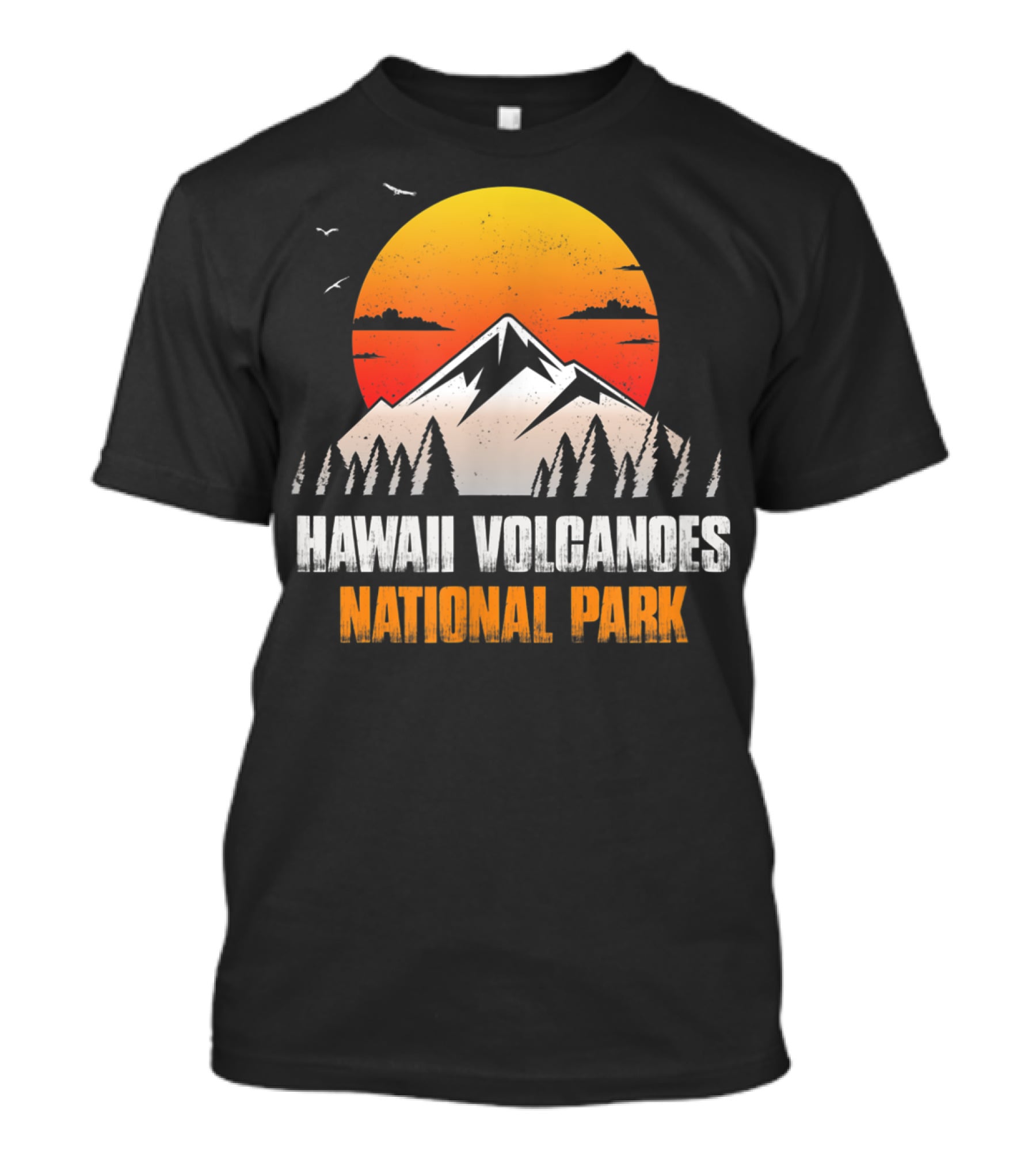 Hawaii Volcanoes National Park Sunset Mountain Landscape With Birds T-Shirt