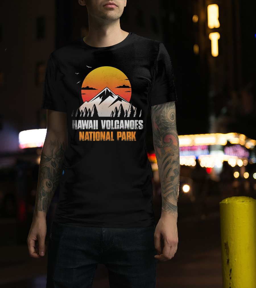 Hawaii Volcanoes National Park Sunset Mountain Landscape With Birds T-Shirt