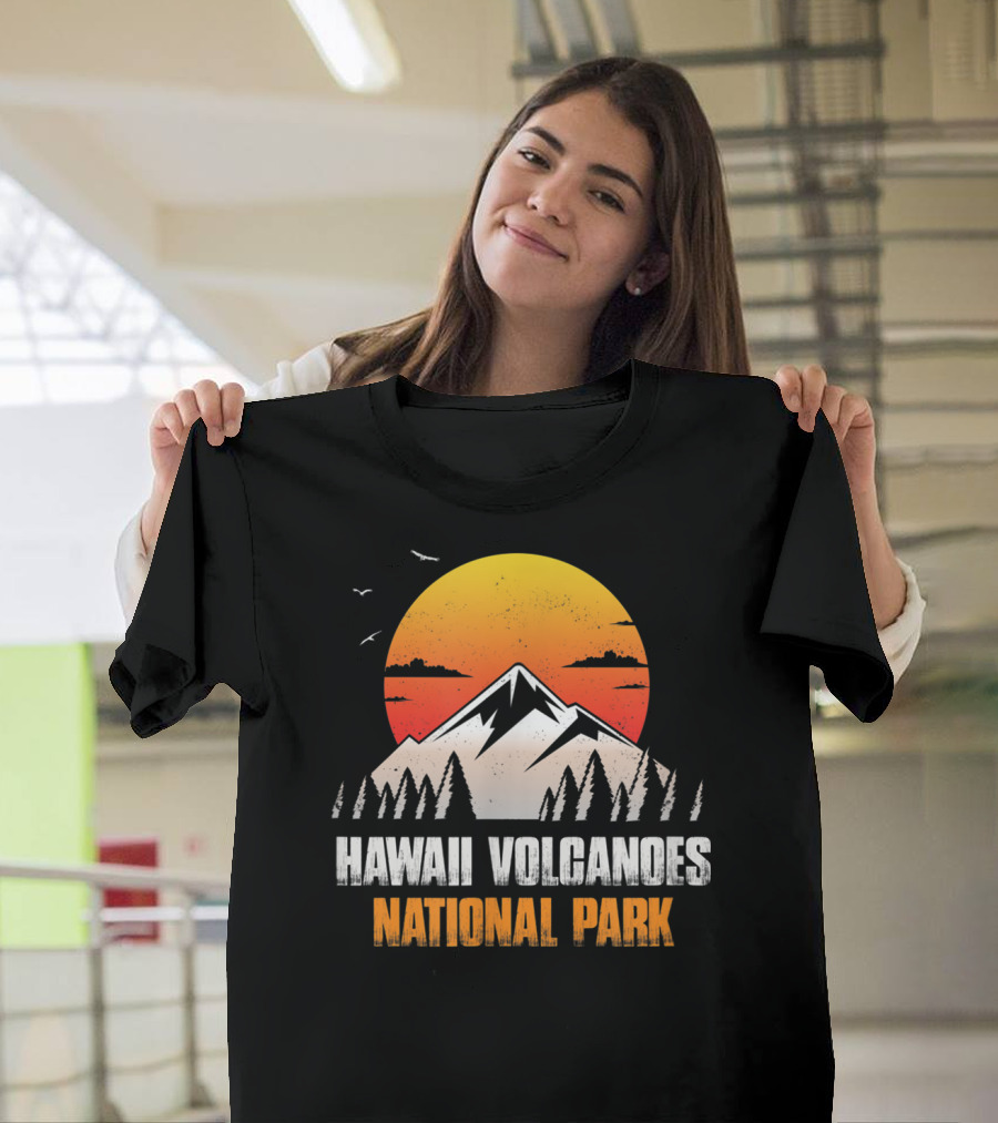Hawaii Volcanoes National Park Sunset Mountain Landscape With Birds T-Shirt