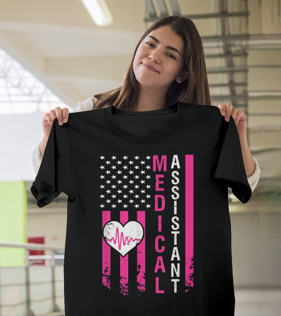 Medical Assistant Heartbeat American Flag T-Shirt