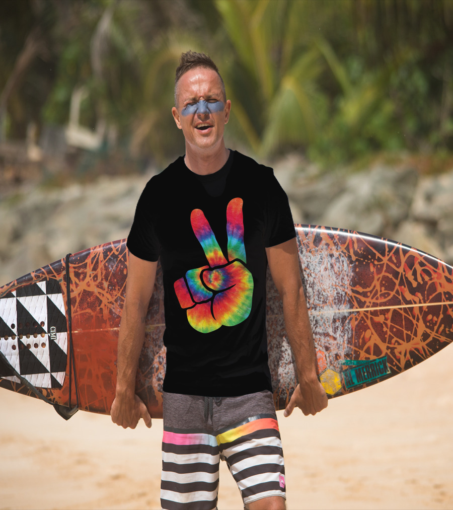 Hippie Tie Dye Peace Hand Colortone Rainbow T-Shirt