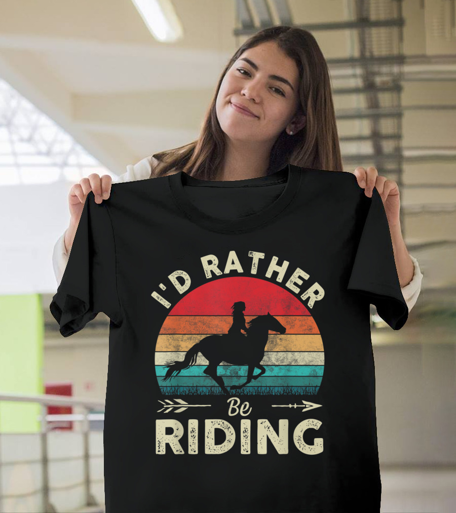 I'd Rather Be Riding Horse Lover Retro Sunset T-Shirt