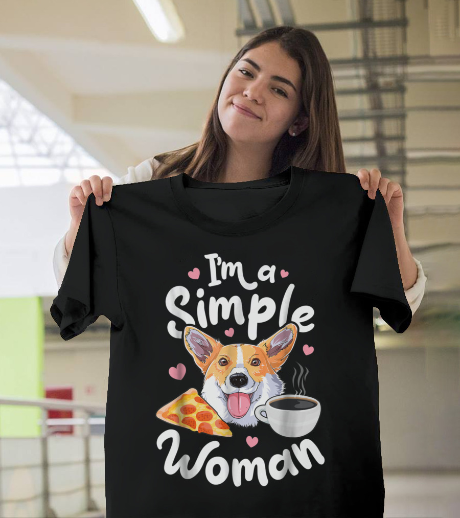 I'm A Simple Woman Corgi Pizza Coffee T-Shirt