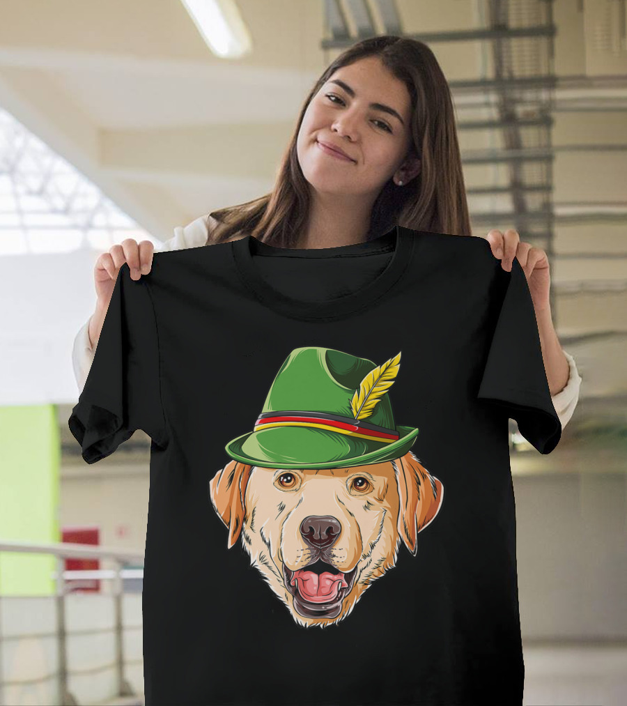 Labrador Oktoberfest Dog In Green German Hat With Feather T-Shirt