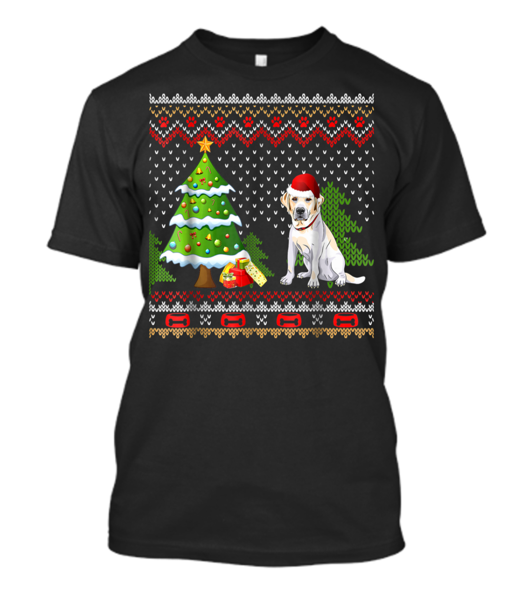 Labrador Santa Christmas UglyDog Sweater With Holiday Tree And Gifts T-Shirt