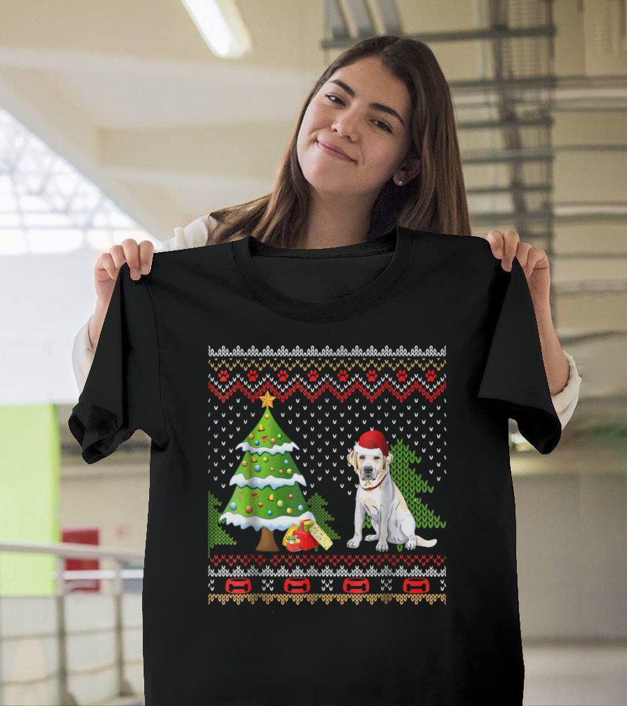 Labrador Santa Christmas UglyDog Sweater With Holiday Tree And Gifts T-Shirt