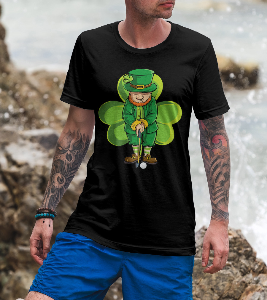 Leprechaun Golf St Patricks Day Boys Four Leaf Clover T-Shirt