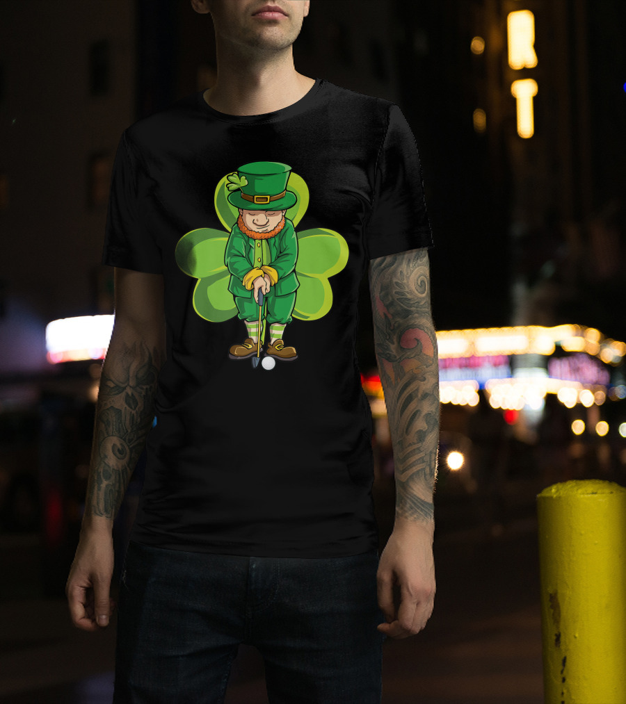 Leprechaun Golf St Patricks Day Boys Four Leaf Clover T-Shirt