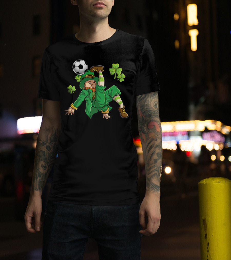 Leprechaun Soccer With Shamrocks And Soccer Ball Kick T-Shirt
