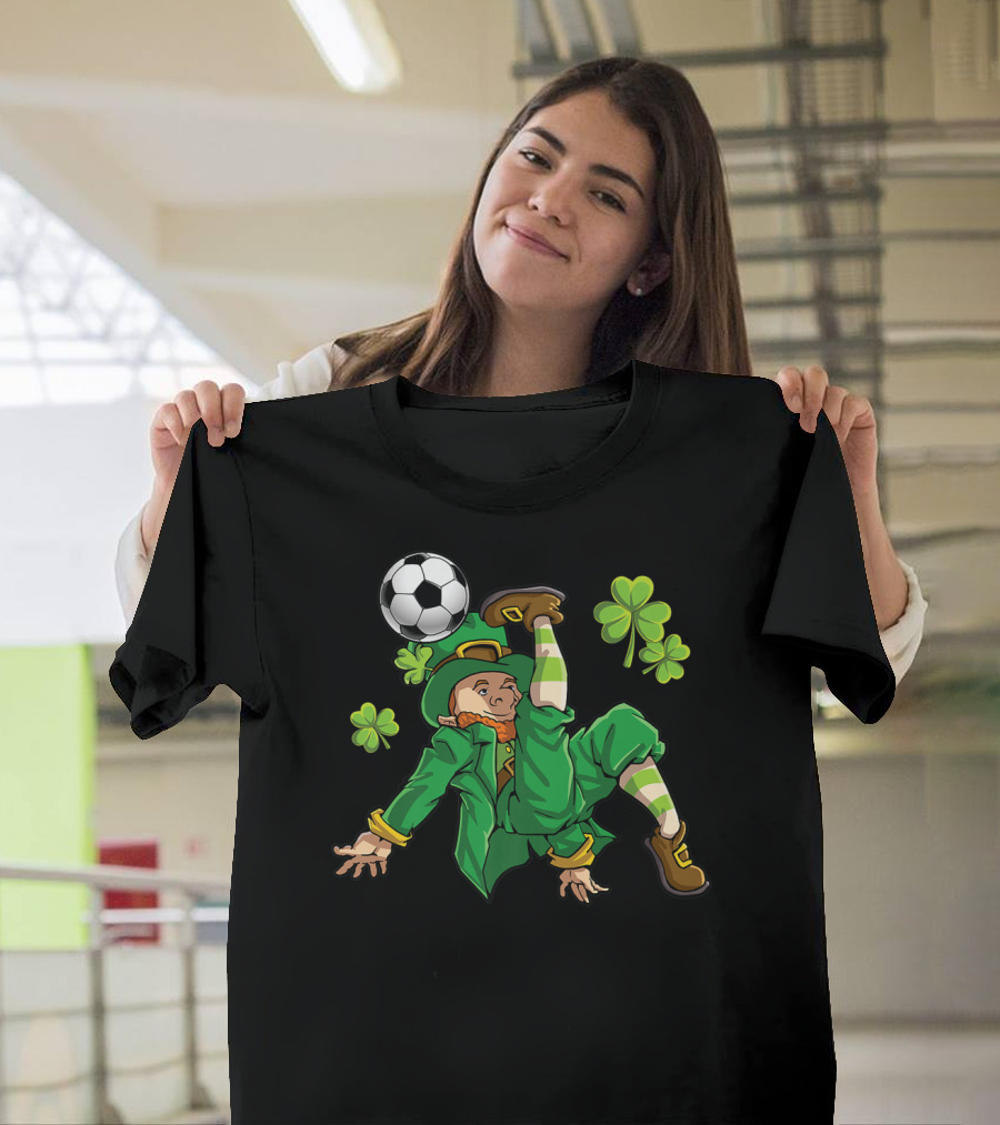 Leprechaun Soccer With Shamrocks And Soccer Ball Kick T-Shirt