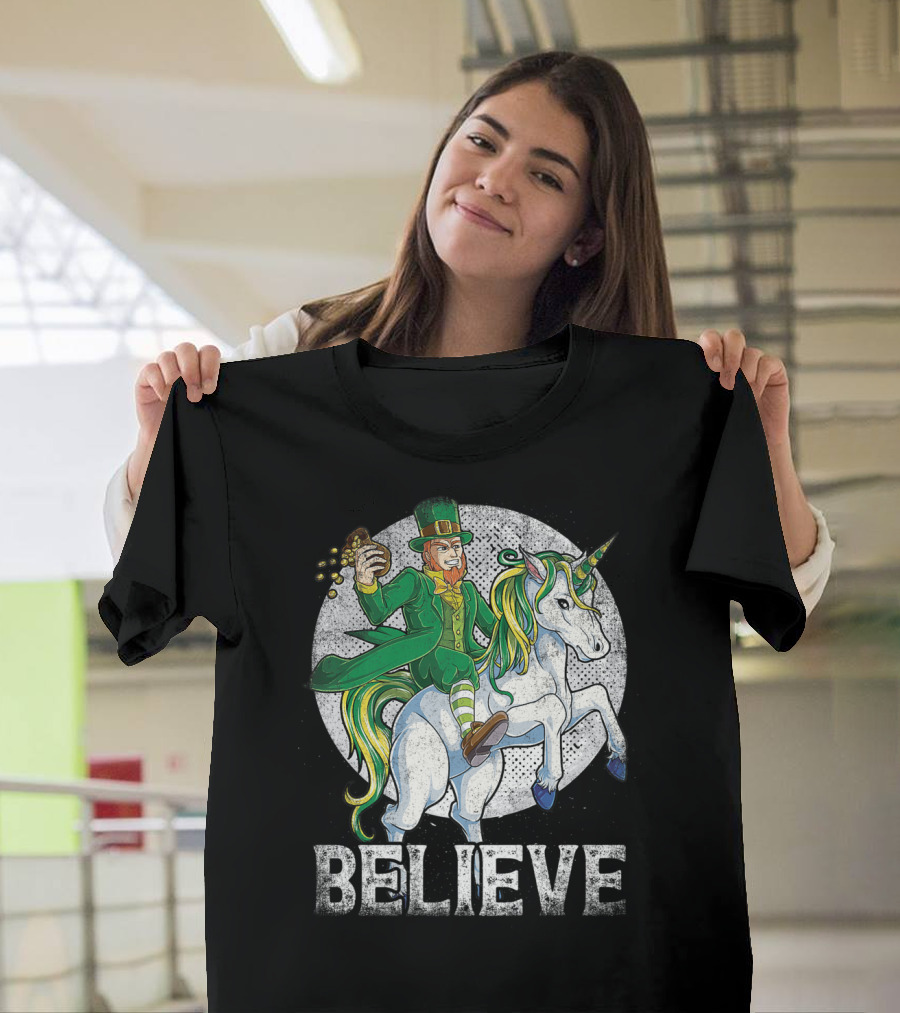 Believe Lepricorn Leprechaun Unicorn St Patricks Day R8 T-Shirt