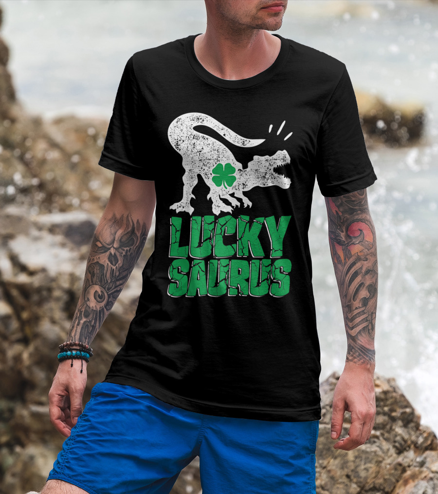 Lucky Saurus Irish Dinosaur Rex T-Shirt