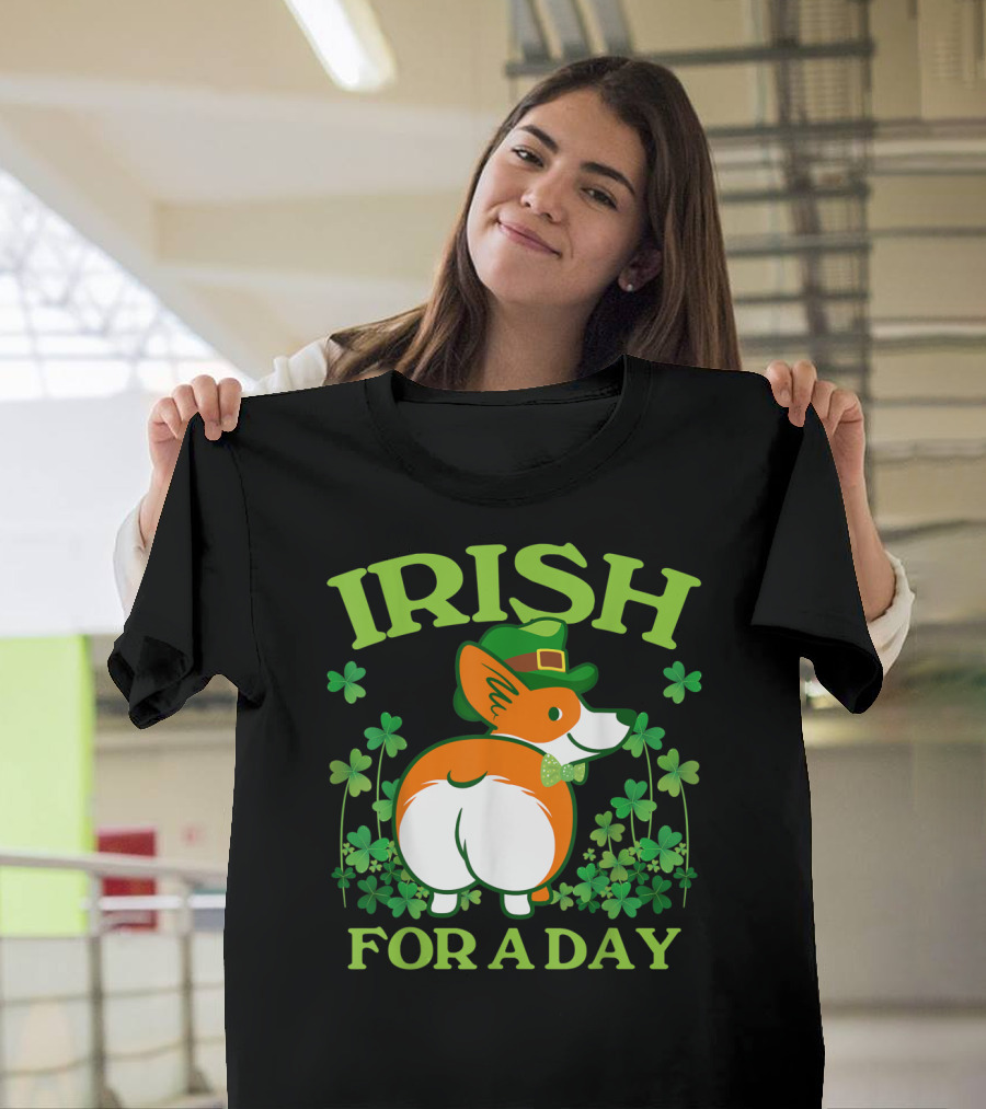 Irish For A Day Pembroke Welsh Corgi St Patrick's Shamrock Hat T-Shirt