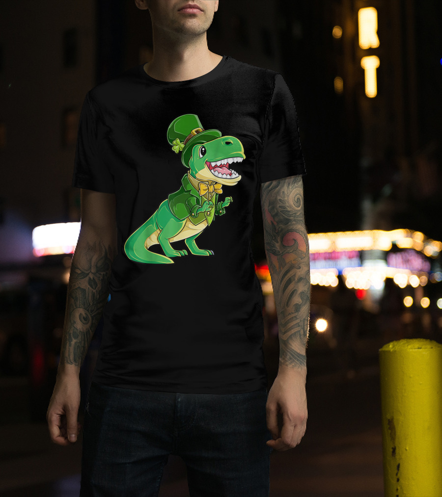 St Patricks Day Dinosaur Leprechaun Irish Boys T-Shirt