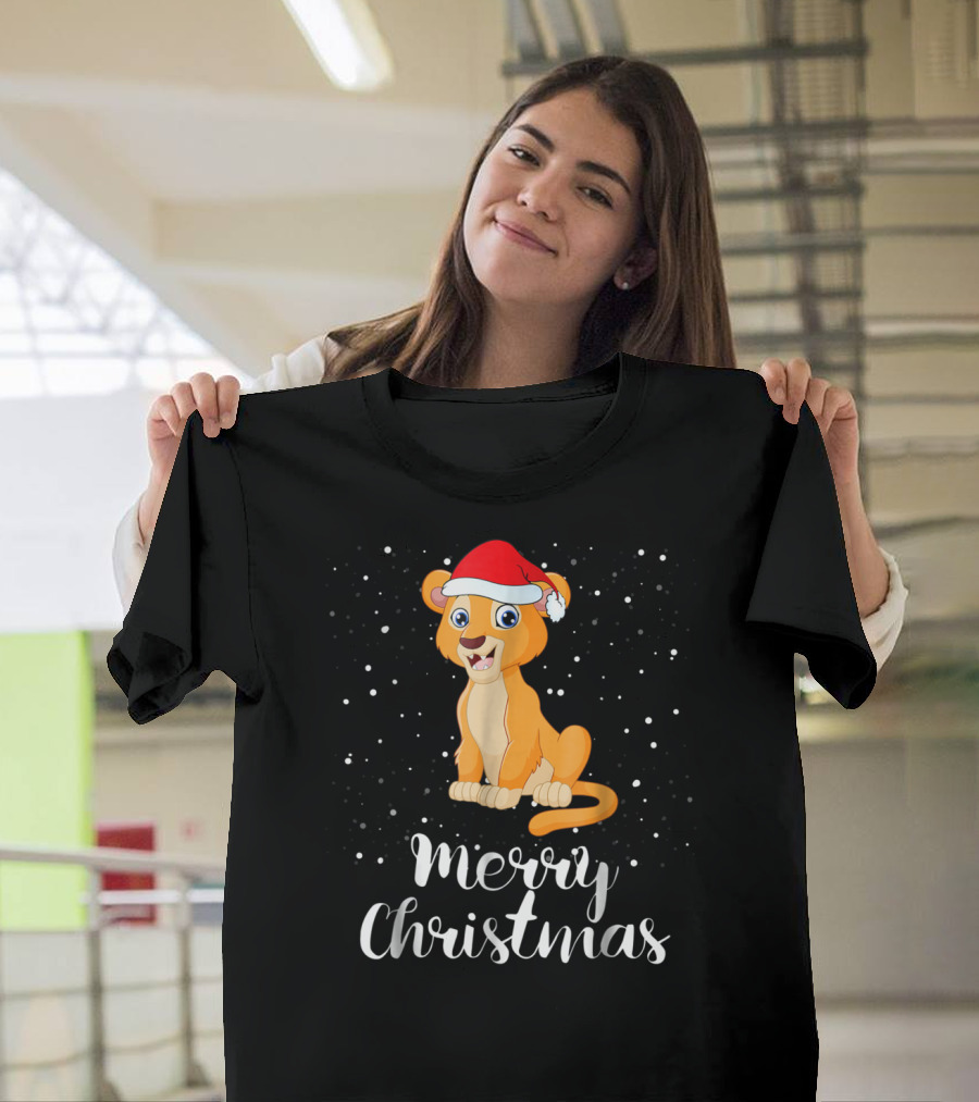 Lioness Merry Christmas Matching Family Group Santa Hat Snowfall T-Shirt