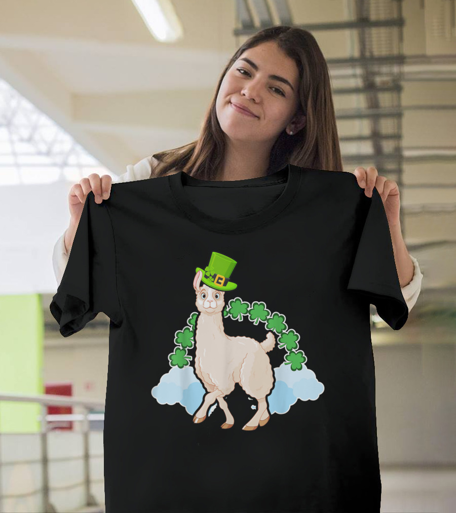 Llama St Patricks Day Rainbow Shamrocks Leprechaun Hat T-Shirt