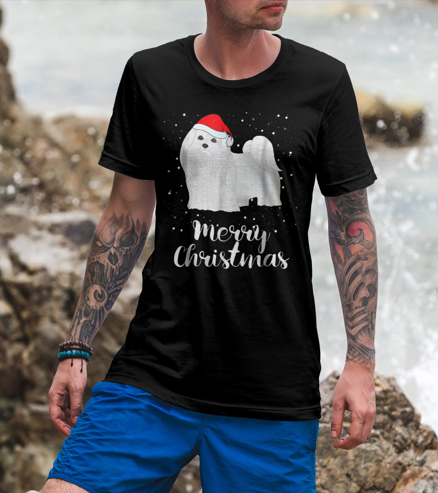 Maltese Merry Christmas With Santa Hat Matching Family Group T-Shirt