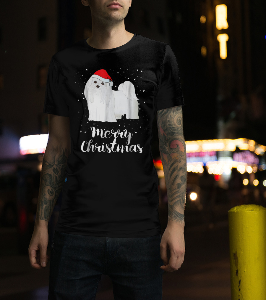 Maltese Merry Christmas With Santa Hat Matching Family Group T-Shirt