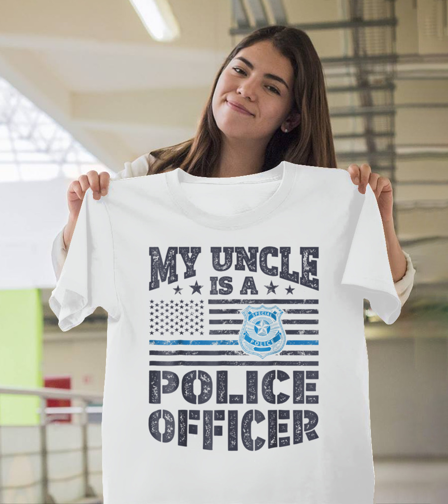 My Uncle Is A Police Officer Stars Badge Flag T-Shirt