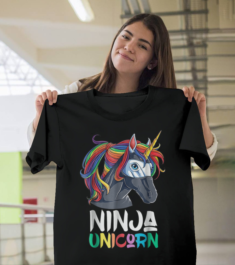Ninja Unicorn Rainbow Girls Martial Arts T-Shirt