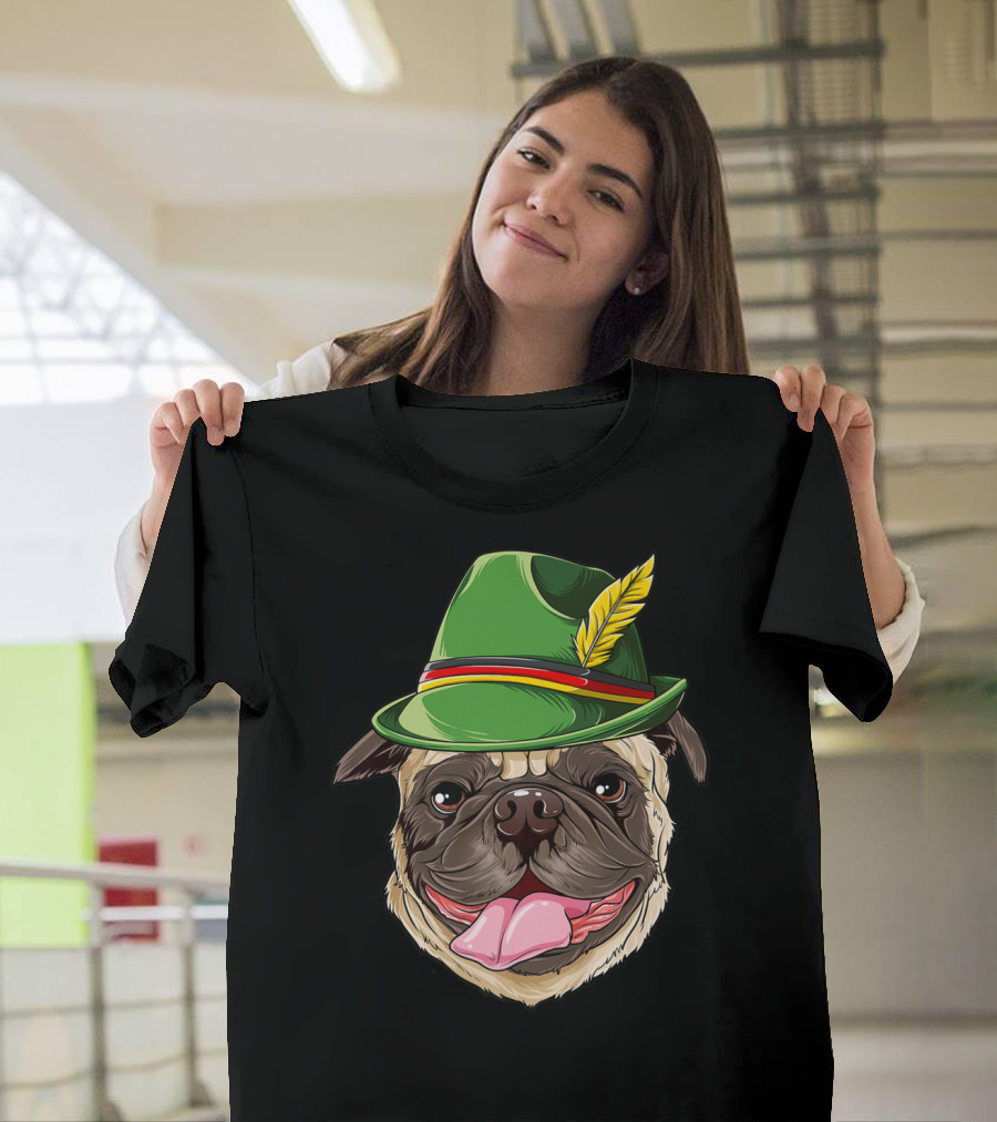Pug Oktoberfest Pugtoberfest Boys Lederhosen Hat T-Shirt