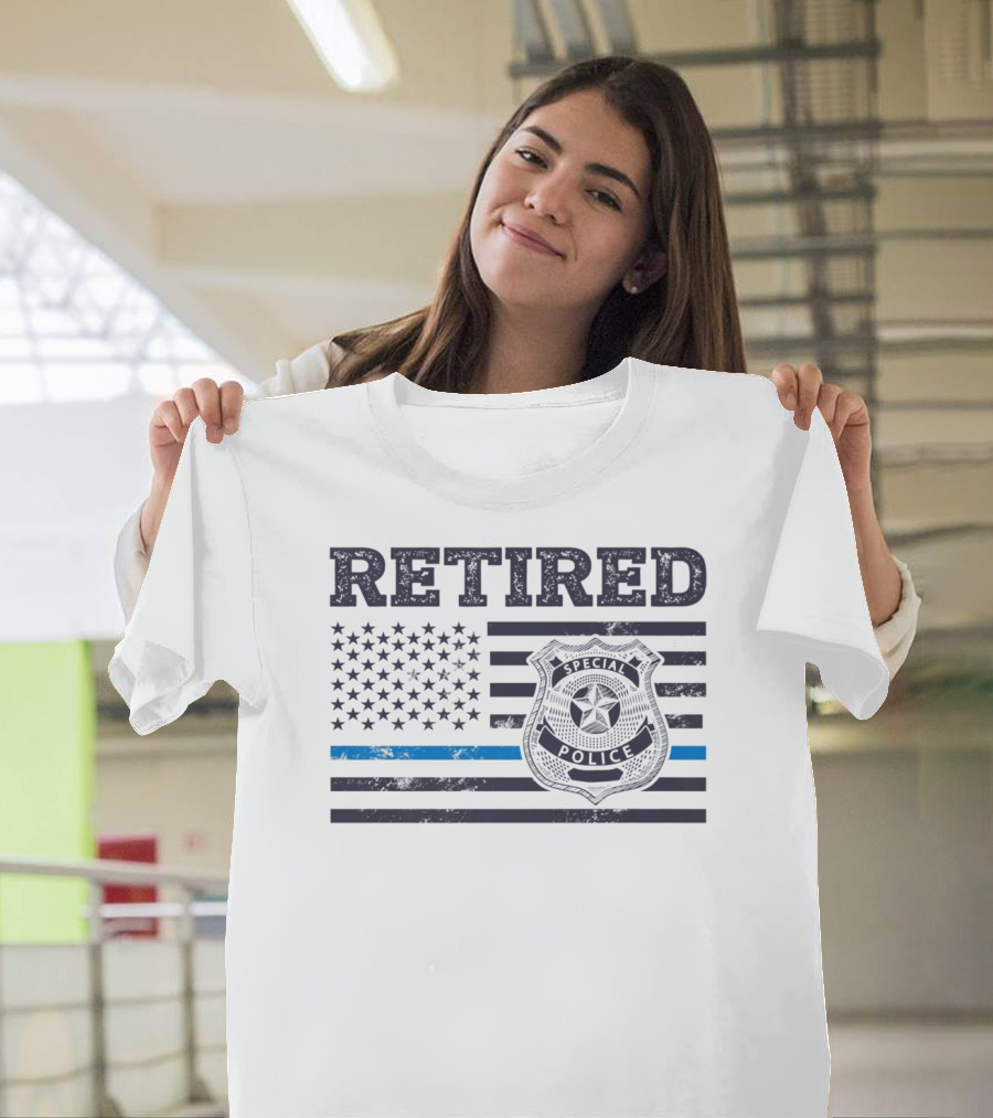 Retied Special Police Badge Thin Blue Line American Flag T-Shirt