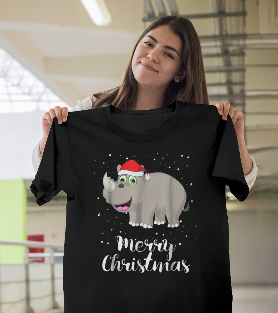Merry Christmas Rhinoceros Santa Hat Family Group T-Shirt