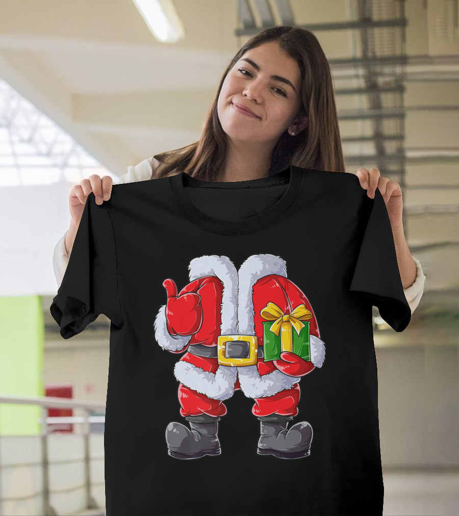 Santa Claus Costume With Gift Holiday Boys Christmas T-Shirt