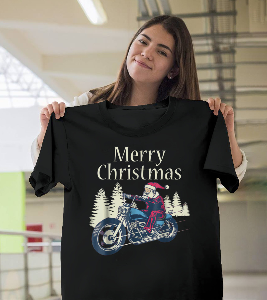 Merry Christmas Santa Claus Riding Motorcycle T-Shirt