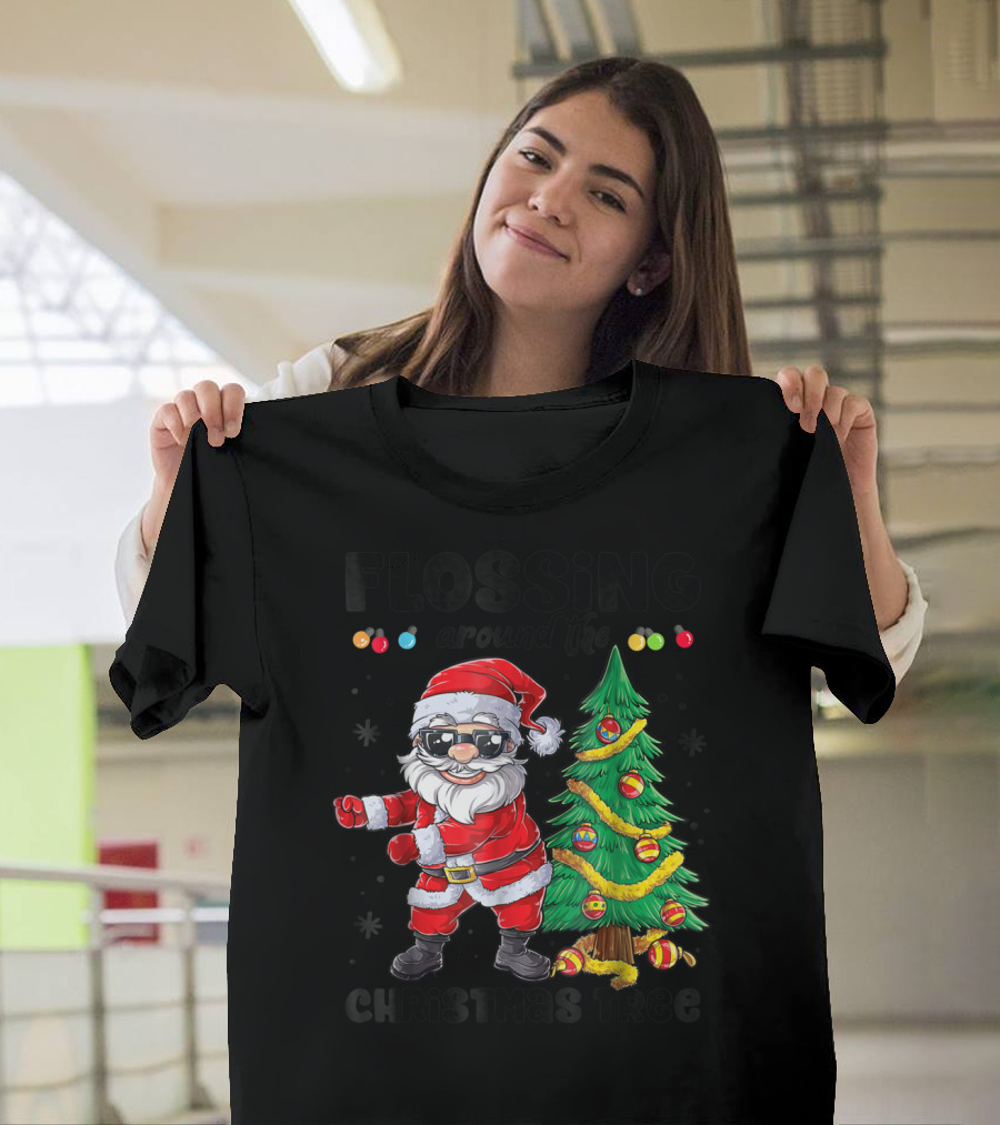 Flossing Around the Christmas Tree Santa Floss T-Shirt