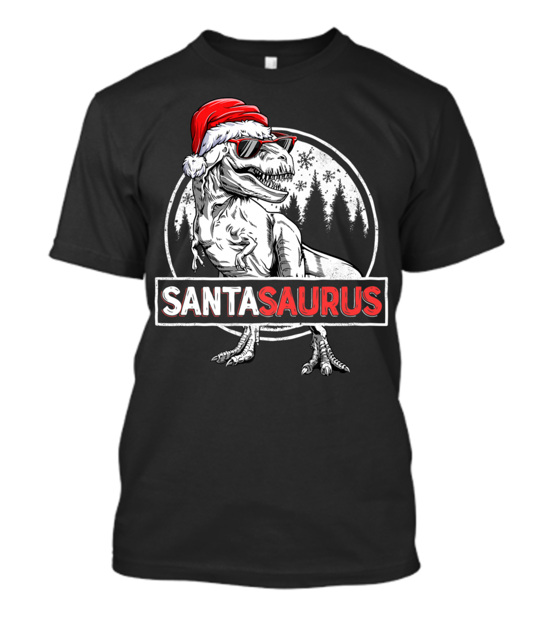 Santasaurus Dinosaur Rex Christmas T-Rex Wearing Santa Hat And Sunglasses T-Shirt